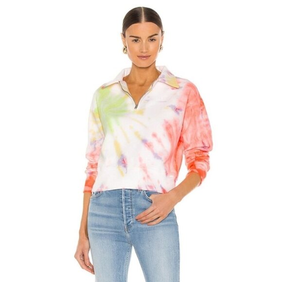 Re/Done x Hanes 70s Tie-Dye Half-Zip Neon Space Dye Sweatshirt Size Small - Picture 1 of 16
